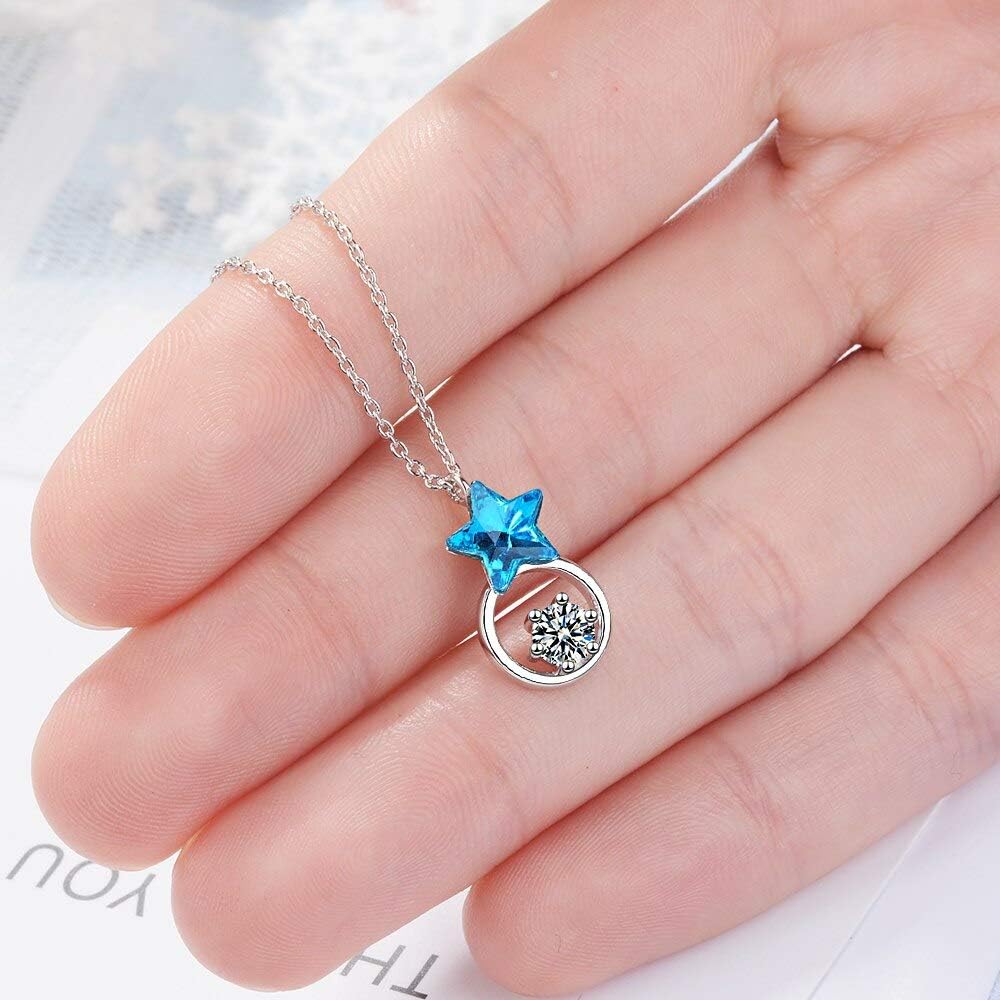 LYGBAOFUL Halsketten aus 925er-Sterlingsilber mit blauen Kristallen für Damen, modischer Statement-Schmuck