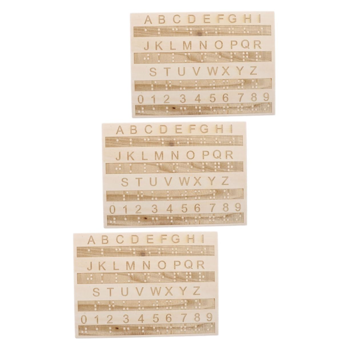 Kisangel Tablero de Alfabeto Braille de Madera, Ayuda Didáctica Táctil para Niños, 3 Piezas, Ligero y Fácil de Llevar, Aprendizaje Color Aleatorio