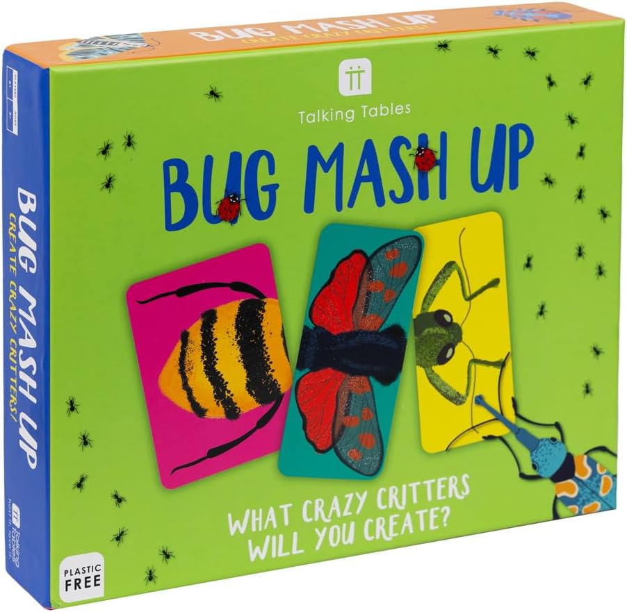 Talking Tables Family Fun Bug Mash Up Game For Kids Insect-Inspired Designs, Mix and Match Critters, Match-up Challenge, For Boys or Girls Packaging -PLASTIC FREE Age 3+, Green