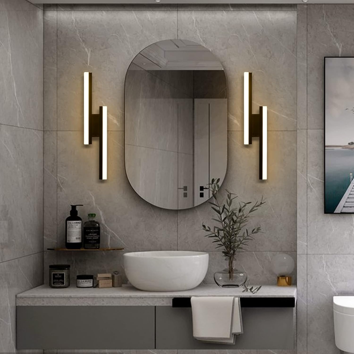 Leefact Bathroom Vanity Light 24 inch Modern LED Vanity Lighting Fixtures Over Mirror, 3000K~6000K 3 Color Temperature Dimmable 16W Black Wall Lights Fixtures for Bedroom Makeup