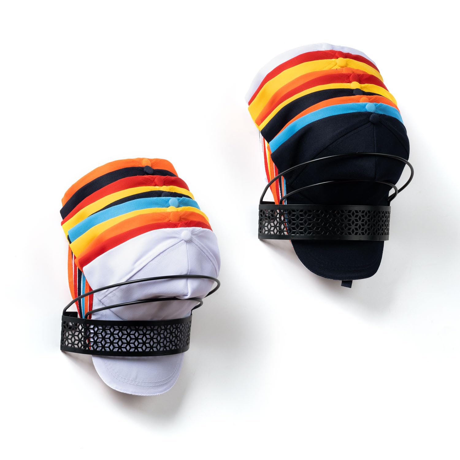 CLOOLC Hat Rack for Wall and Door, 2 Pack for 30 Baseball Caps Metal Hat Organizer, Strong Ball Cap Holder with 10 hat Storage Hooks, Easy to Install, Black