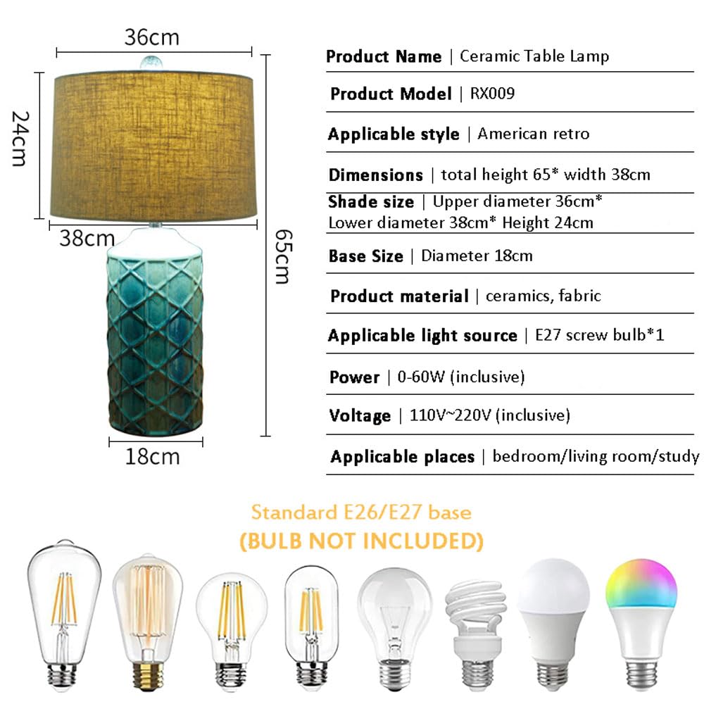 Zielone Ceramiczne Lampy Stołowe Do Sypialni I Salonu, Zielone Lampki Nocne W Kształcie Rombu Z Lnianym Abażurem, Małe Zielone Lampki Do Sypialni, Wystrój Domu I Biura