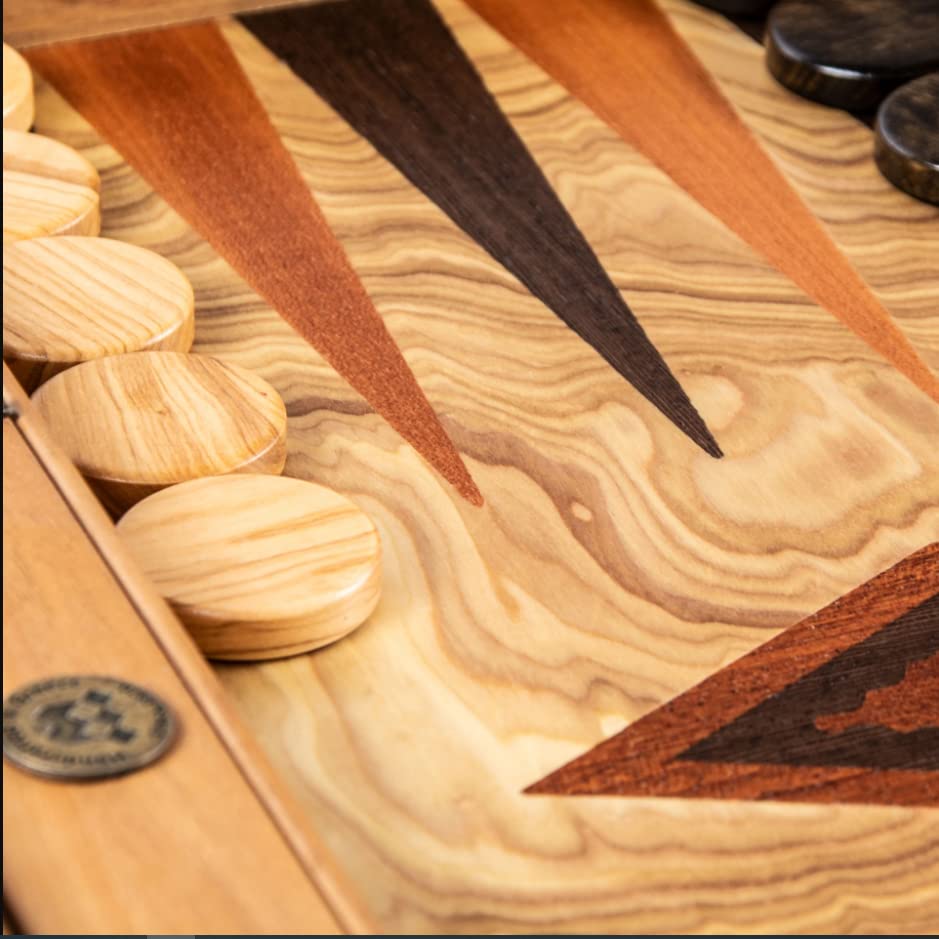 Manopoulos Ensemble de Backgammon de Luxe en loupe d'olive 48 cm