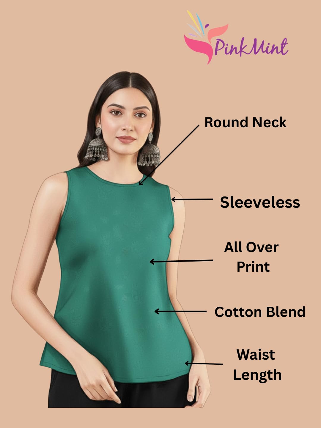 Pinkmint Camiseta sin mangas estampada para mujer y niña, tela de algodón puro batista, ajuste regular, suave, transpirable, ideal para uso casual, diario, oficina y verano (disponible en tallas