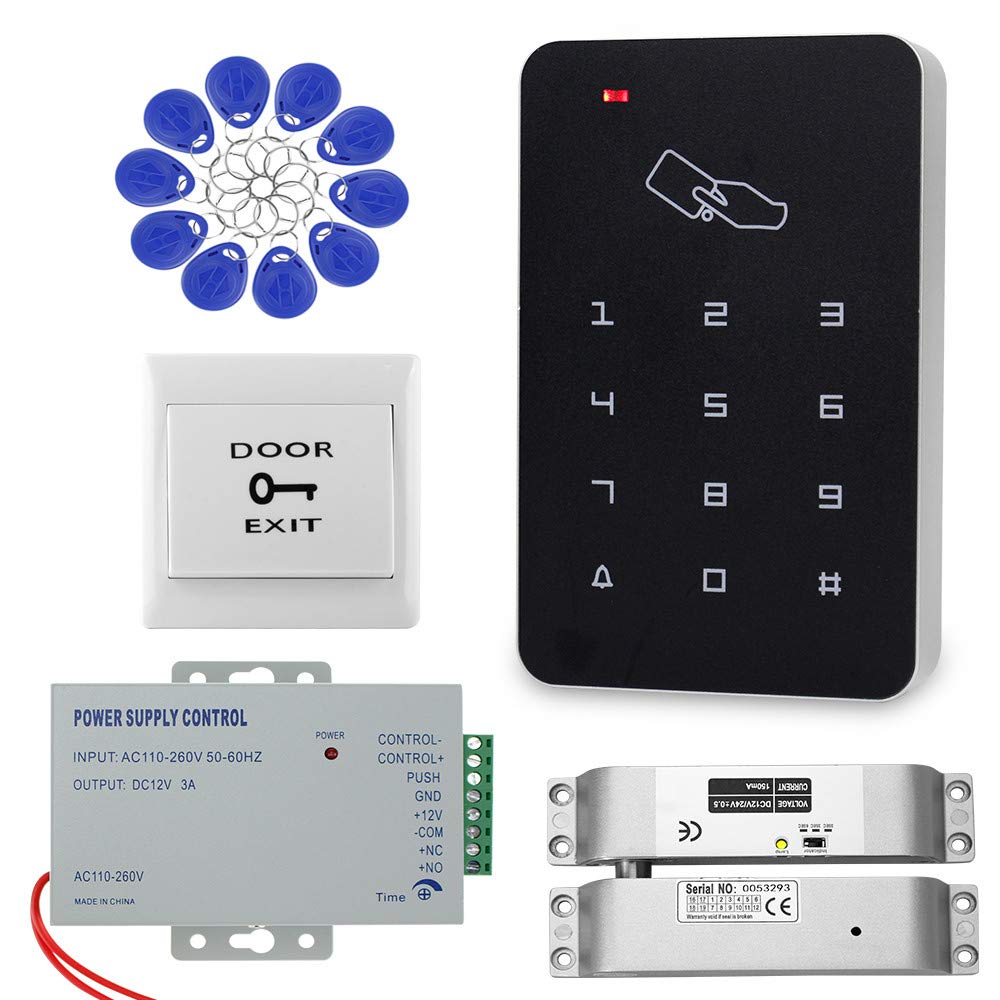 Dongyang RFID Kit de système de contrôle d'accès à la porte Serrure de porte avec boulon NC électrique + bloc d'alimentation + 10 pièces de porte-clés Ensemble complet