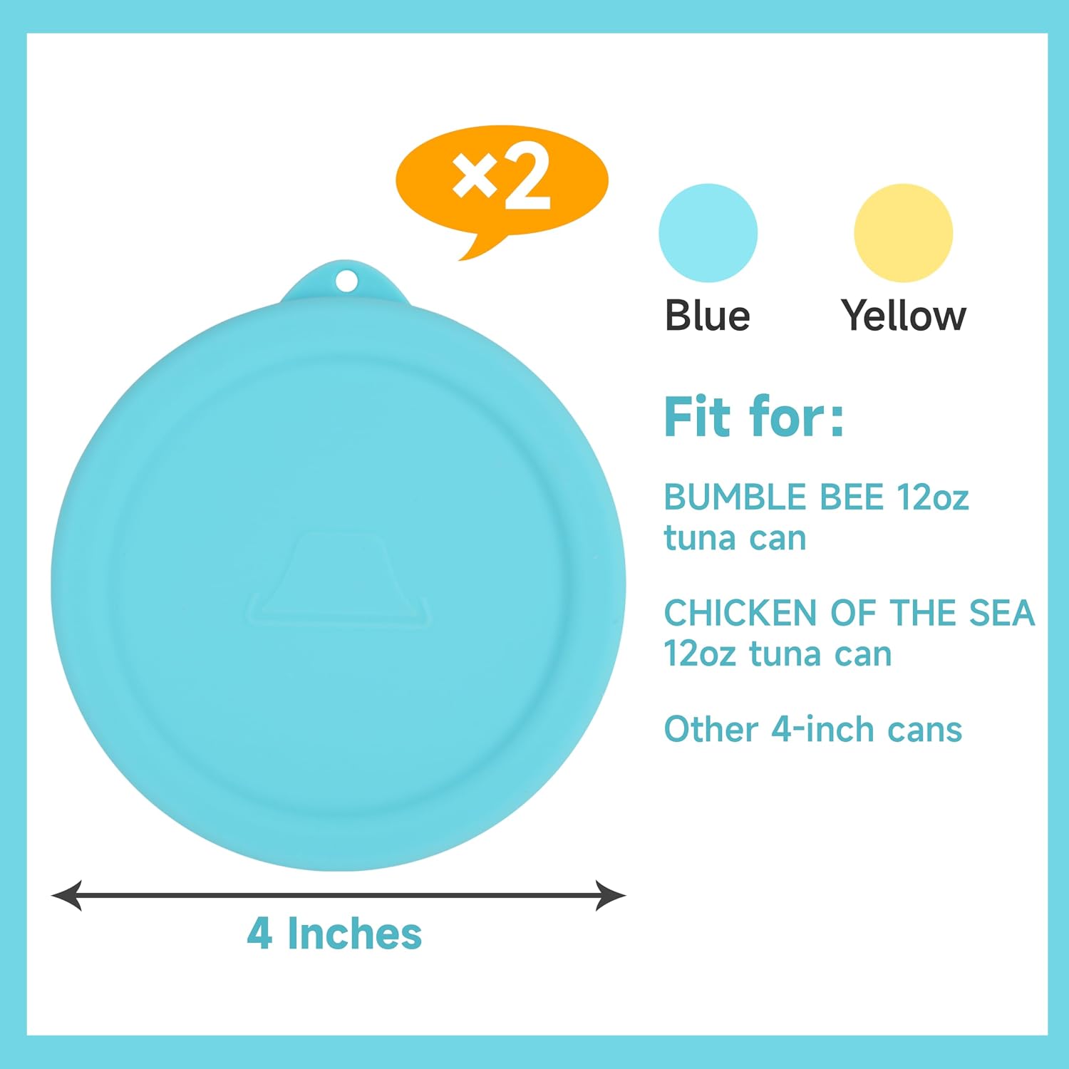 2PCs 4-inch Silicone Tuna Can Lids for 12oz Bumble Bee | Chicken of the Sea | StarKist Tuna Can, Reusable Can Topper, Can Cover for Canned Good, Freezer & Dishwasher Safe (Can NOT Included)