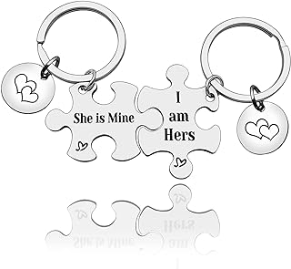 Funny Girlfriend Gift Keychain LGBT Lesbian Gift Gay Pride Keyring for Her Wife Couple Present for Girlfriend Wedding Valentine's Day Present Anniversary Keyring Puzzle Piece Keychains Set of 2