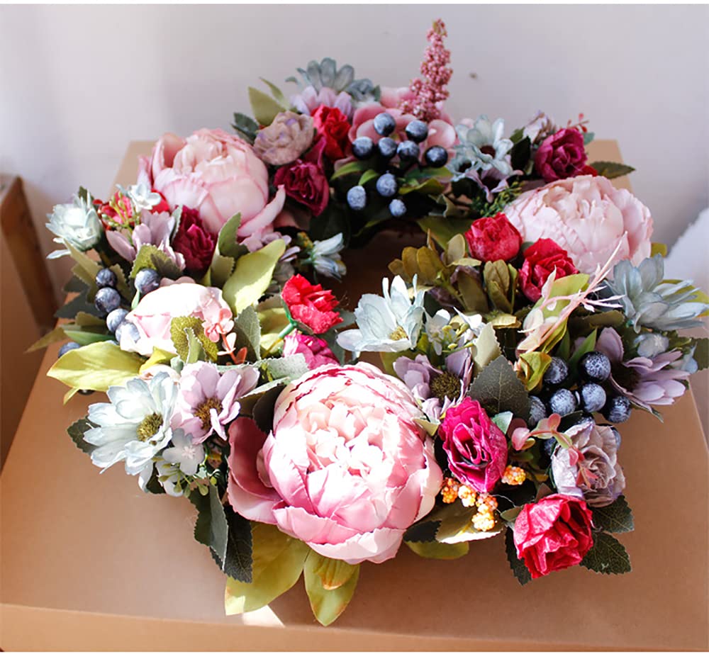 Couronnes De Vacances, Couronnes Porte D’entrée Fleur D’hortensia Artificielle Pivoine, Printemps Été Toutes Les Saisons Couronne Florale Ronde, Brindilles Vigne Suspendues Décor Mariage À La Maison