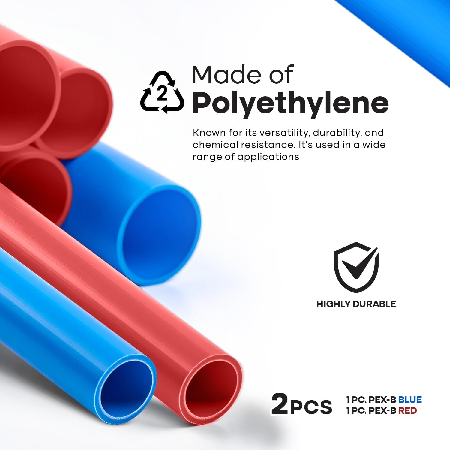 SUPPLYGIANT 1/2" x 2 Ft PEX-B Tube Stick, Pack of Red and Blue Pex Tubing for Potable Water Line Hot Water Plumbing, for Indoor/Outdoor Use