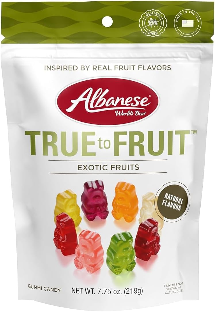 Albanese World's Best True to Fruit – Exotic Fruits Gummies, 7.75oz Bag of Candy, Individually Wrapped Soft & Chewy Candy Snacks