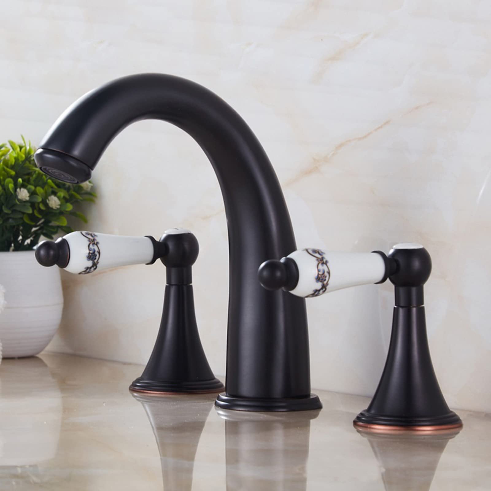Mitigeurs de lavabo à double levier noir robinets de salle de bains à trois trous