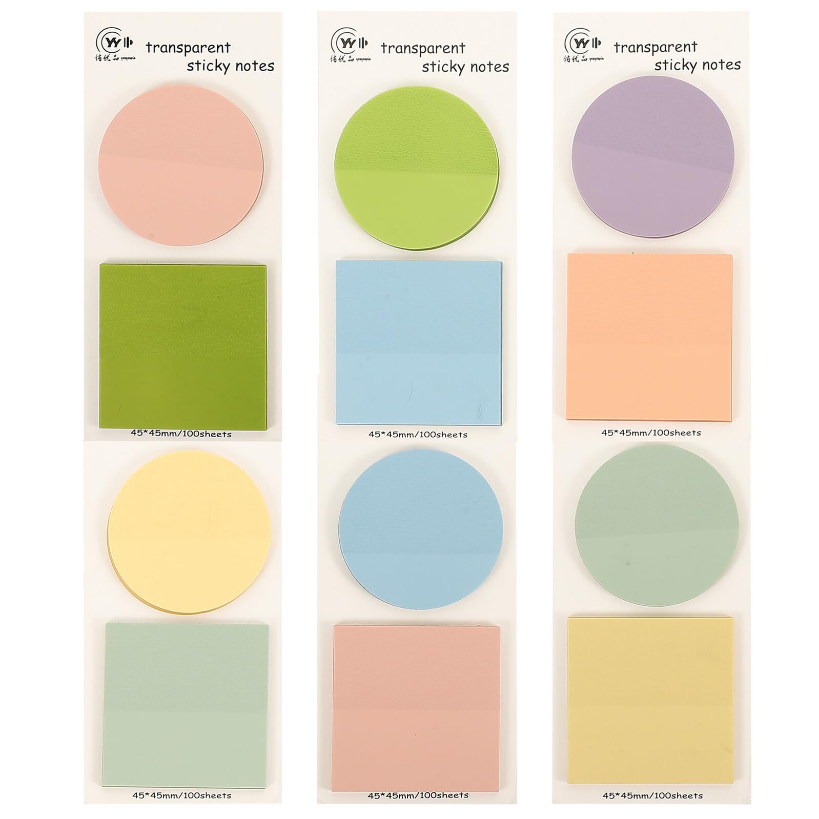 24 Set 6 Set Blocchi Note Adesive Rimovibili 600 Pezzi, Foglietti Adesivi Promemoria Colorati Trasparenti Rotondi e Quadrati, Pratici Blocchi per Appunti Scolastici e Ufficio, per