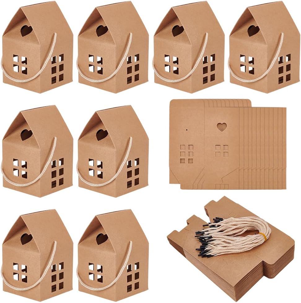 Milisten 15pcs Christmas Kraft Paper Treat Boxes - House Shaped Candy Boxes For Party Favors & Gift Packaging