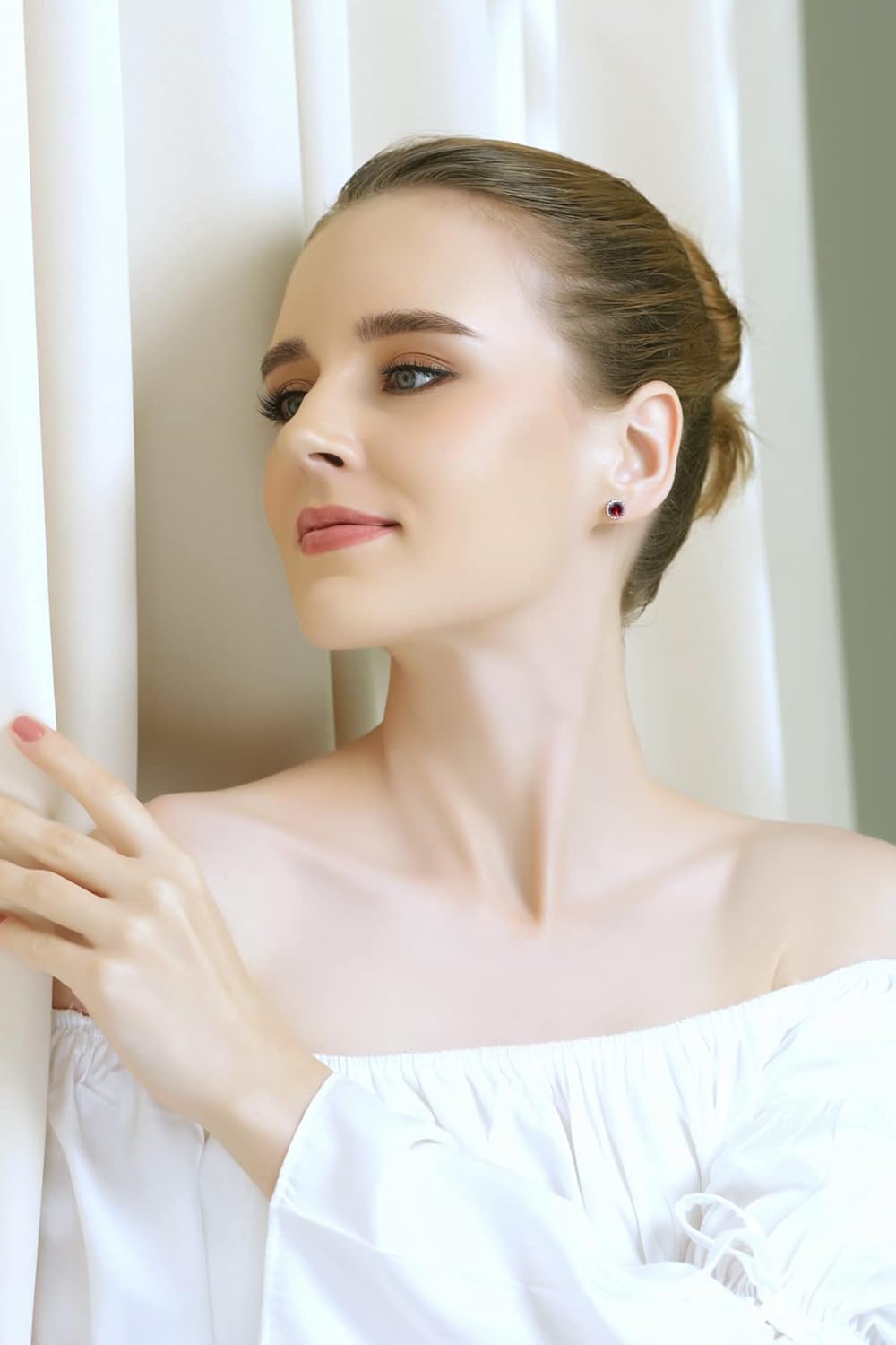 Sterling Silver 6mm Round-cut Halo Stud Earrings Made with European Crystals - Image 3