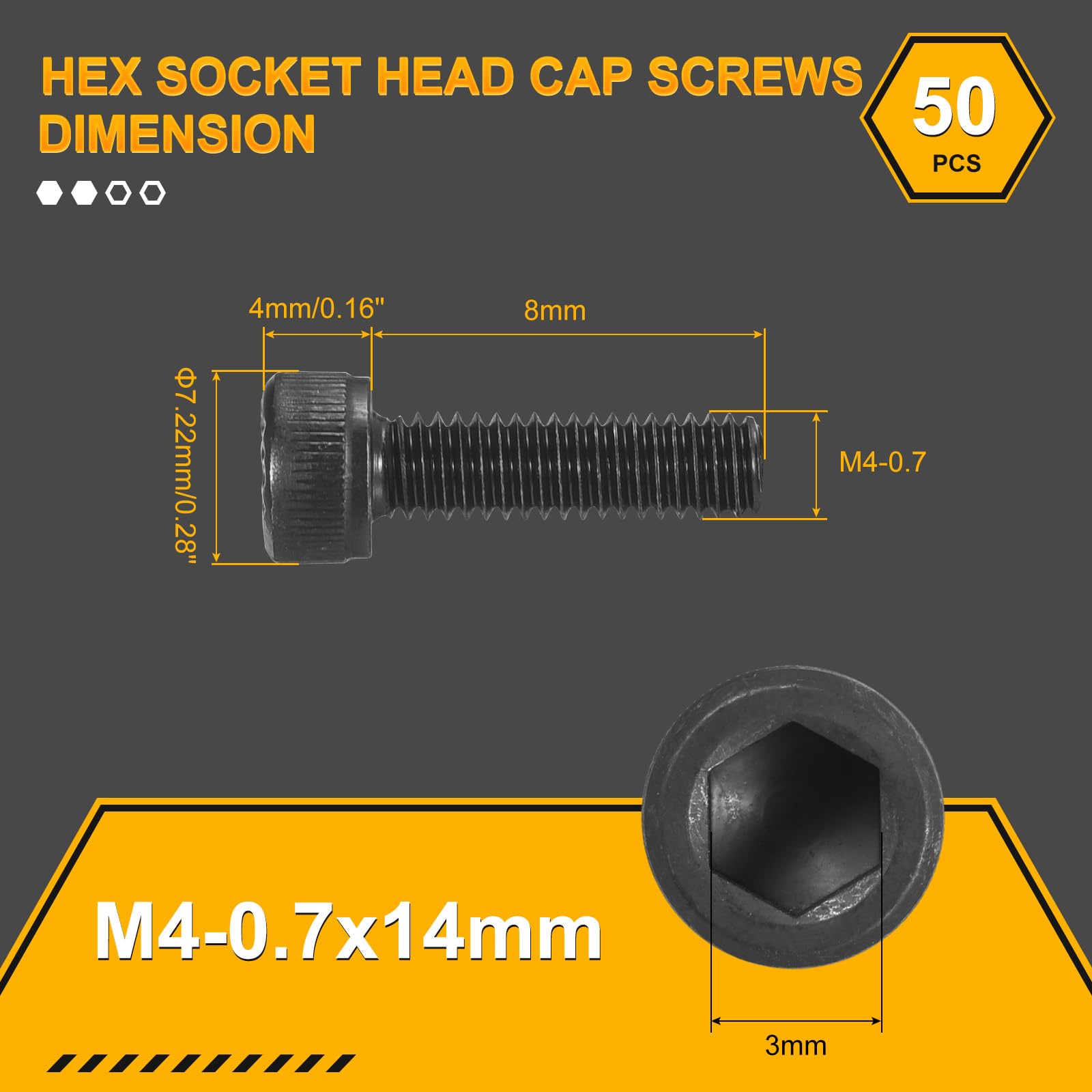 DTGN M4-0.7x14 Socket Head Cap Screws Bolts, 50Pack, Good for Road Bicycle Mountain Bike, Auto, Motorcycle - Image 2