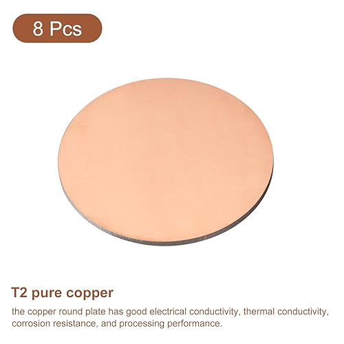 Miniatura 46 de uxcell Hoja de cobre puro, 4 piezas de 2 x 0.04 pulgadas, calibre 18 T2, placa redonda de metal de cobre para manualidades, reparaciones eléctricas
