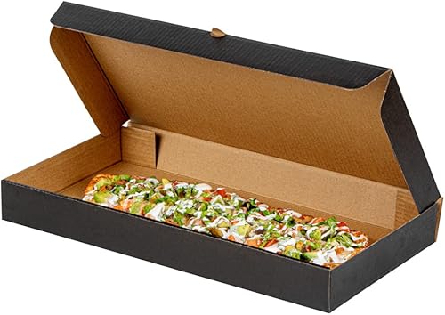 Restaurantware Eco Pie - Cajas de pan plano de 14 x 7 x 1.5 pulgadas, 50 cajas de pizza corrugada resistentes  Sistema de bloqueo de pestañas con