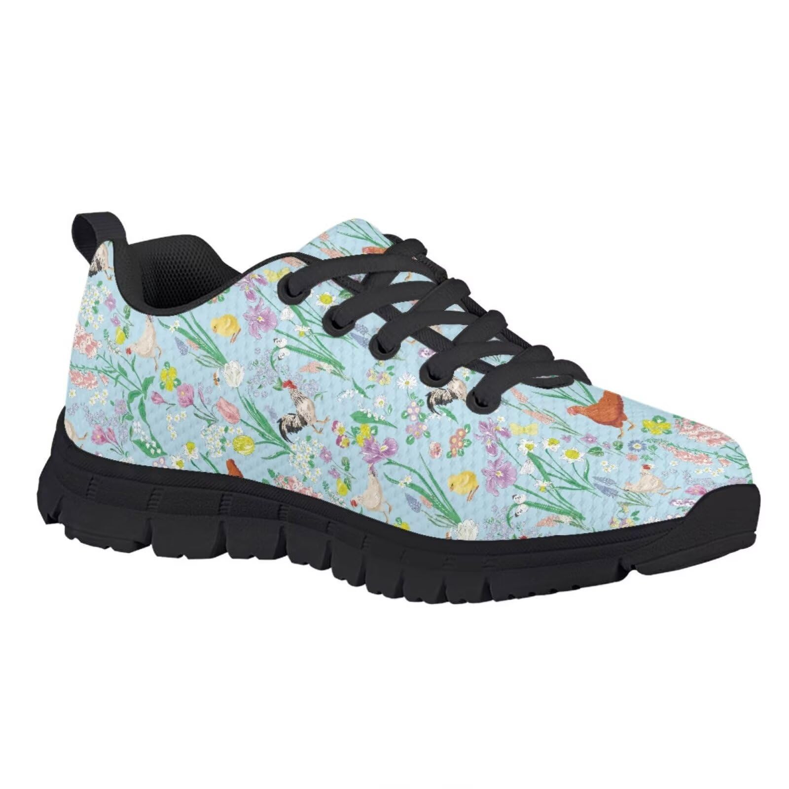 Chicken Flower Blue Girls Casual Running Sports Shoes Lace-up Athletic Sneaker Black Sole
