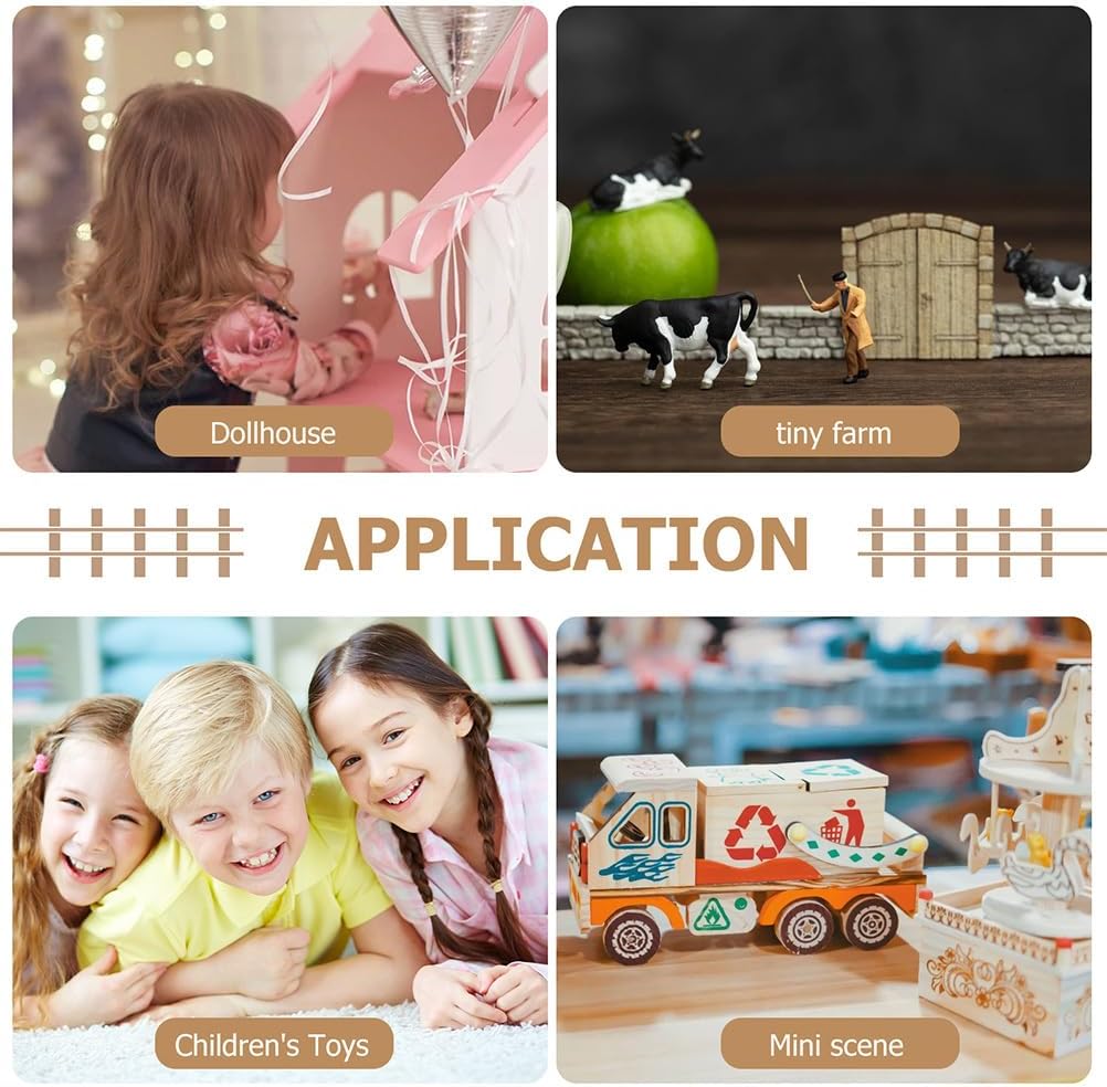 Four examples of miniature igloo figurine applications: dollhouse, tiny farm, children's toys, and mini scene.