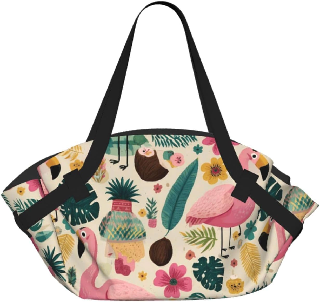 Tropical Flamingo (8) Pattern Foldable Camping Tote Bag Picnic Blanket Bag Portable Beach Mat Tote Waterproof Outdoor Picnic Mat Carry Bag