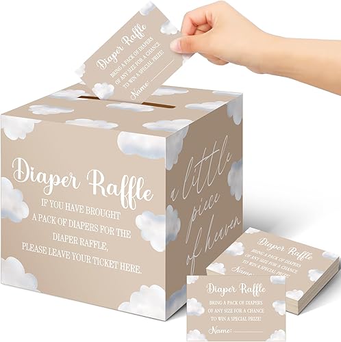 Vista 14 de Teling 51 boletos para rifas de pañales con caja de tarjetas, decoración de baby shower, caja de soporte para baby shower, para niñas y niños, rifas