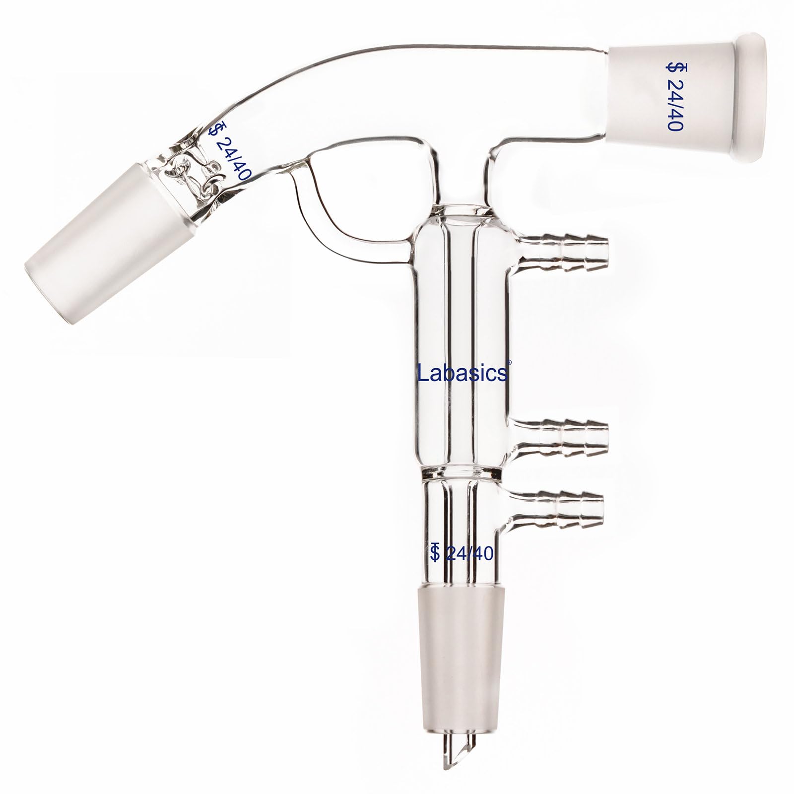 Labasics Adaptateur Distillation à Chemin Court, Verre Borosilicaté, Joint 24/40, Connexions Tuyau 10 mm, Résistant aux Produits Chimiques pour Usage en Laboratoire