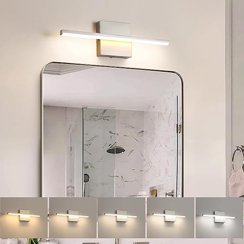 Miniatura 12 de Lámpara de tocador de baño moderna de 24 pulgadas, lámpara de baño negra de 18W sobre espejo, aplique de pared LED regulable de 5CCT para espejo del