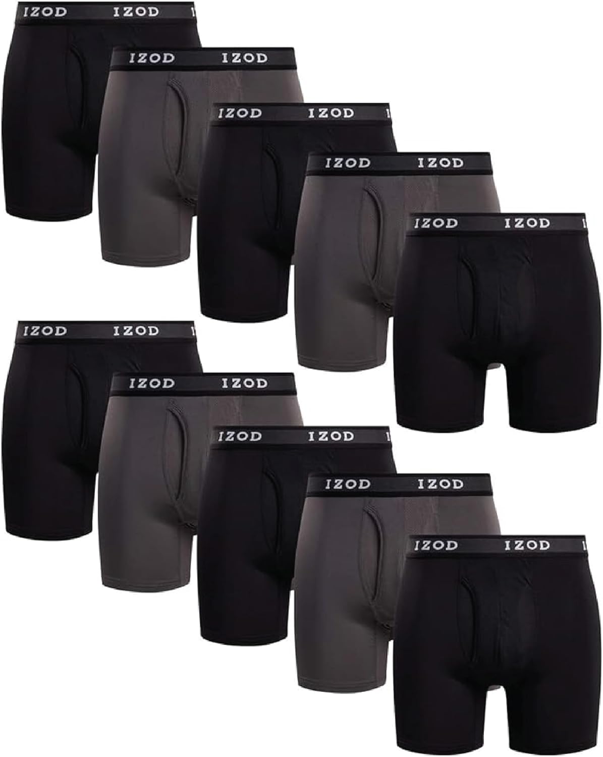 IZOD Mens Boxer Briefs - 10 Pack Stretch Performance Mens Underwear Boxers with Functional Fly Pouch, 6" Inseam (Size: S-XXL)