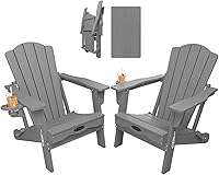 Vista 39 de THOEOE Juego de 2 Sillas Adirondack Plegables, Silla de Patio Exterior de HDPE para Todo Clima con Portavasos, Negro