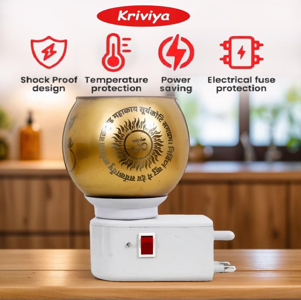 Kriviya Glass Kapoor Dani, Electric Camphor Diffuser Ganesh Ji Om Electic Camphor Burne, |Multipurpose Incense Aroma Dhoop Dani with Switch On/Off |Electrical Night Lamp for Home, Office (C-02) 1