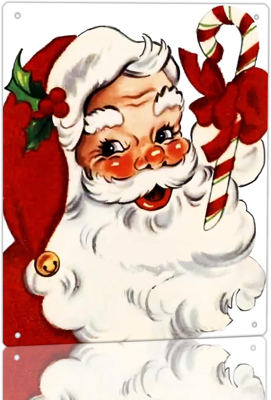 Santa with Candy Cane Christmas Sign, Metal Tin Sign Vintage Metal Signs Wall Decor Tin Sign Funny Decorations for Home Cafes Office Store Pubs Club Plaque Tin Sign 12x16 Inch