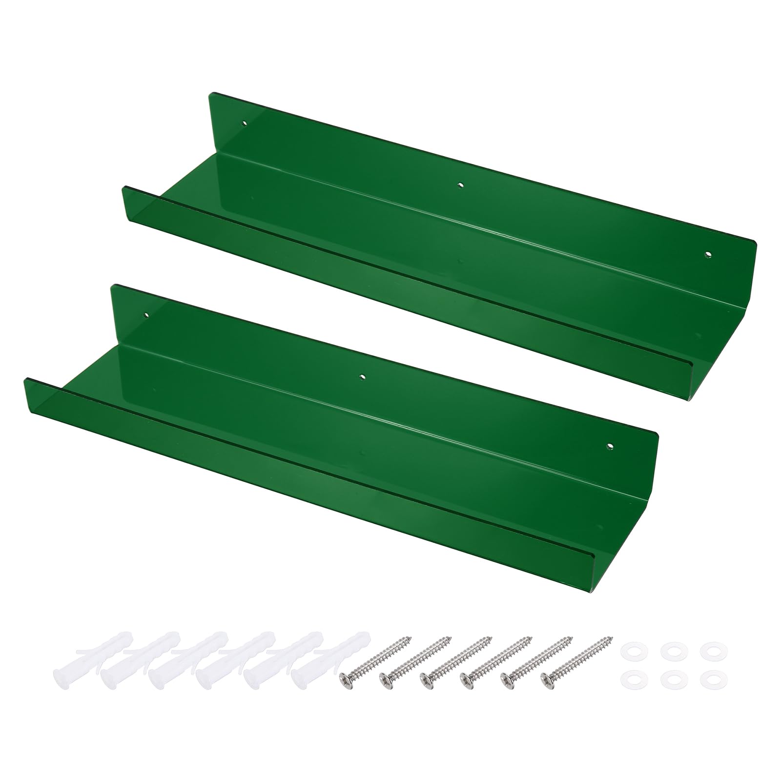 sourcing map 2 Pack Acrylic Shelves for Wall, 15 Inch Green Floating Shelves Wall Mount Display Shelf Organizer for Bathroom, Bedroom, Living Room, Room Decor