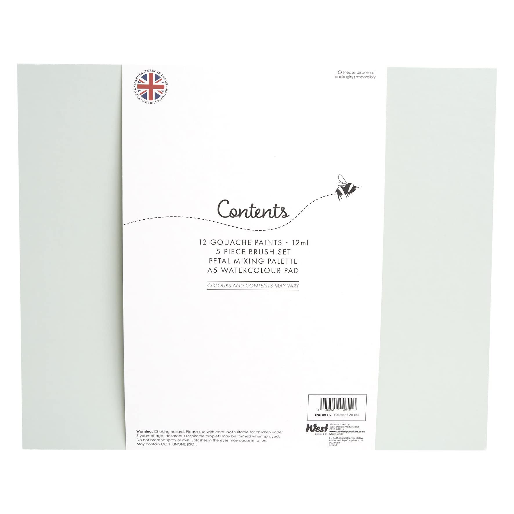 Bee & Bumble Gouache Art Box Craft Kit, 12ml Gouache Paints, Brush Set, Petal Mixing Palette, A5 Watercolour Pad, Paint With Gouache Colours, Ideal For Adults, Children, Professional & Budding Artists