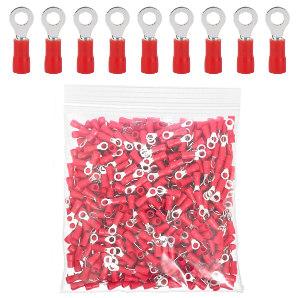ETOPARS 100Pcs Red M12 Ring Wire Connectors 13mm Car Ring Insulated Terminal Connector Copper Butt Crimp Connectors 16-22 AWG Crimp Wire Electrical Crimp Cable Connector Kit
