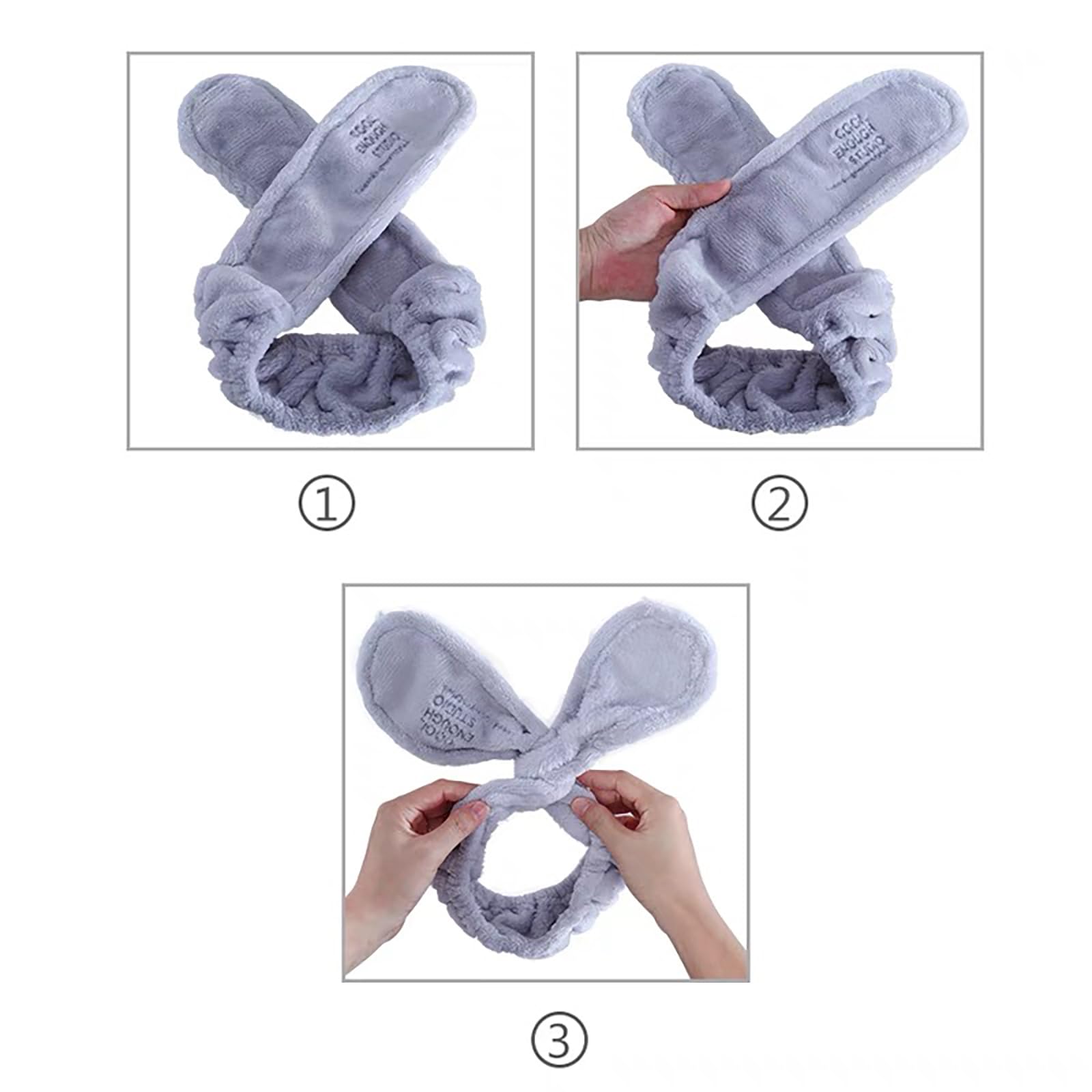 Banda para el pelo para lavar la cara, suave forro polar coral, encaje para el pelo, forma de orejas de conejo, diadema de maquillaje, 1 pieza (gris)