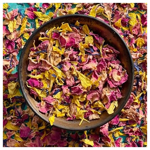 Pétalos comestibles de flores naturales secos 'Pixie Blush' - 50 g - Caléndula amarilla (caléndula) rosa rosa y azul aciano - Decoración (312)