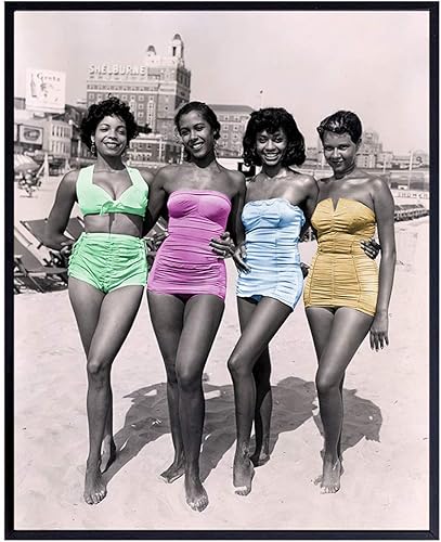 Mujeres afroamericanas Arte afroamericano Arte de pared de playa Decoración de pared vintage del océano costero para baño, sala de estar, regalo