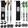 Lightweight Collapsible Trekking Poles for Kids Green & Carbon Fiber Aluminum Walking Sticks with Cork Grips 3k Black & Green with Flip Locks, Adjustable for Hiking, Backpacking & Camping