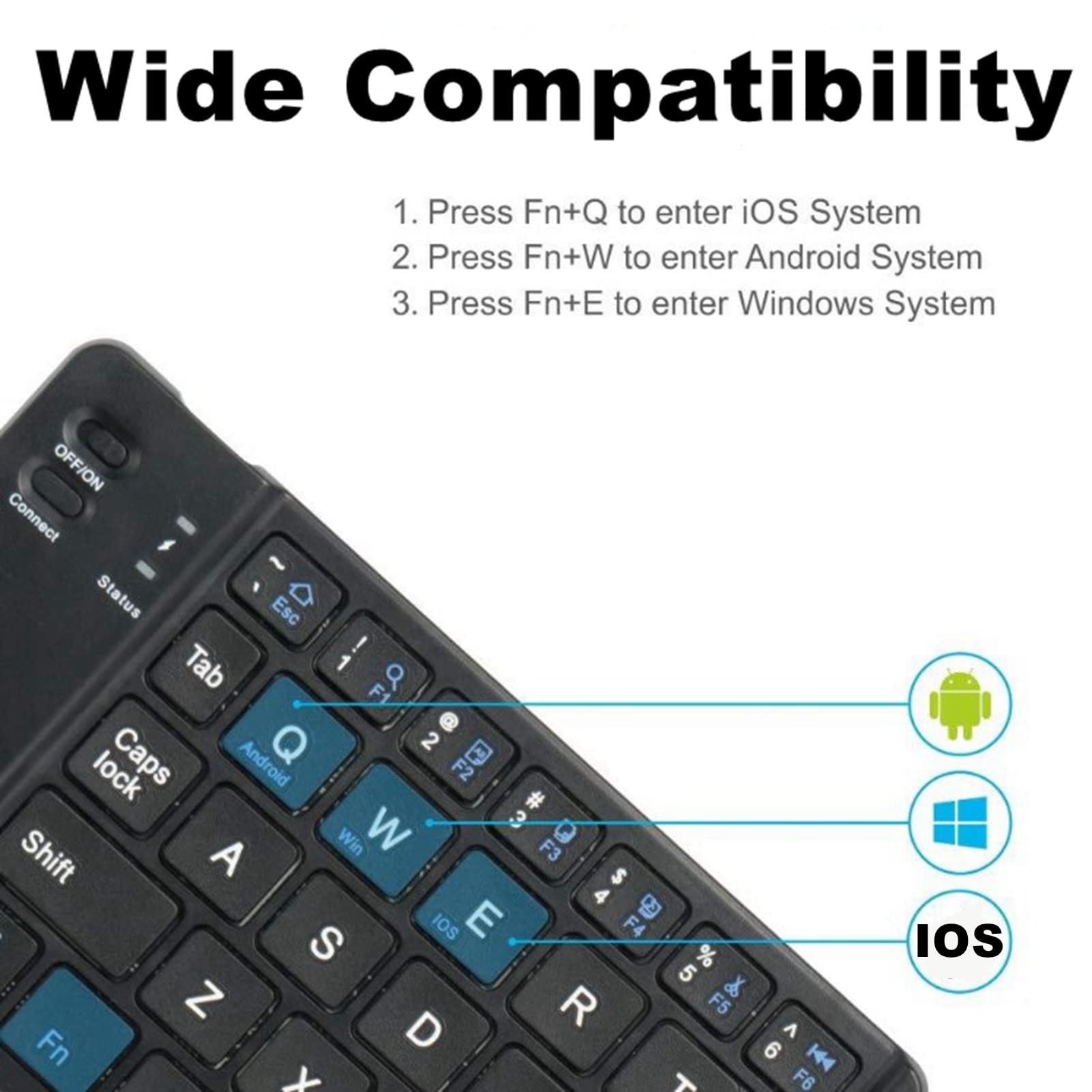 ASHATA Tastiera Bluetooth Portatile Tasti Silenziosi Tastiera Wireless Pieghevole Leggera per IOS/per Android/per Tablet PC Phone(Nero)