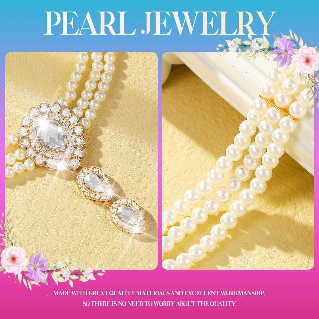 Brishow Pearl Choker Necklaces Set Green Crystal Bridal Jewelry Sets for Wedding Layered Pearl Costume Jewelry Bracelets Set for Women - Image 7