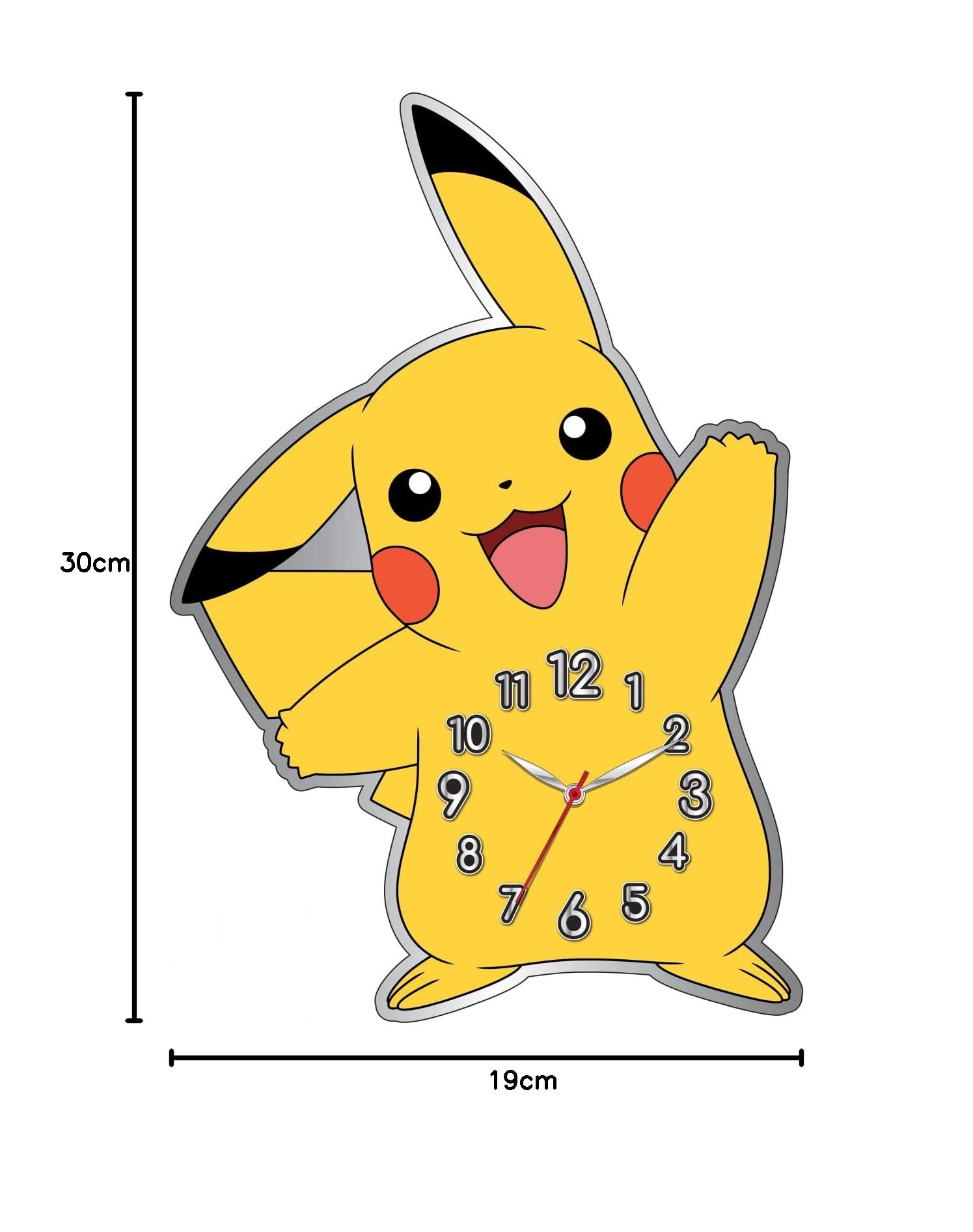 Accutime POK3170 Orologio da parete in metallo per bambini, design Pokémon, orologio analogico Pikachu, decorazione per la cameretta dei bambini, orologio al quarzo alimentato a batteria, orologio per