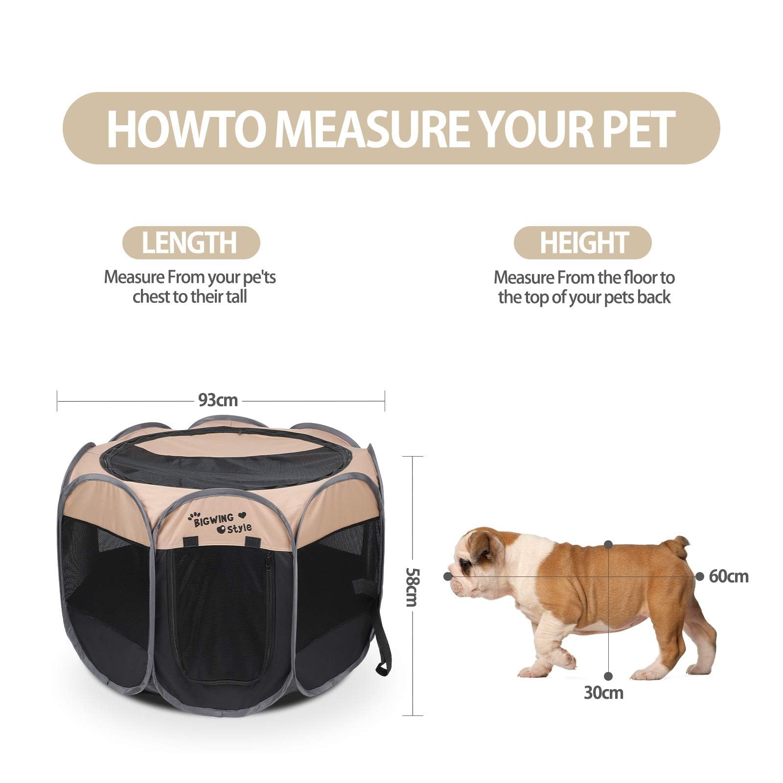 BIGWING Style Puppybox, draagbare opvouwbare puppyhond, kat, konijn, cavia, stof, boxkrat, kenneltent (36 x 36 x 23, beige