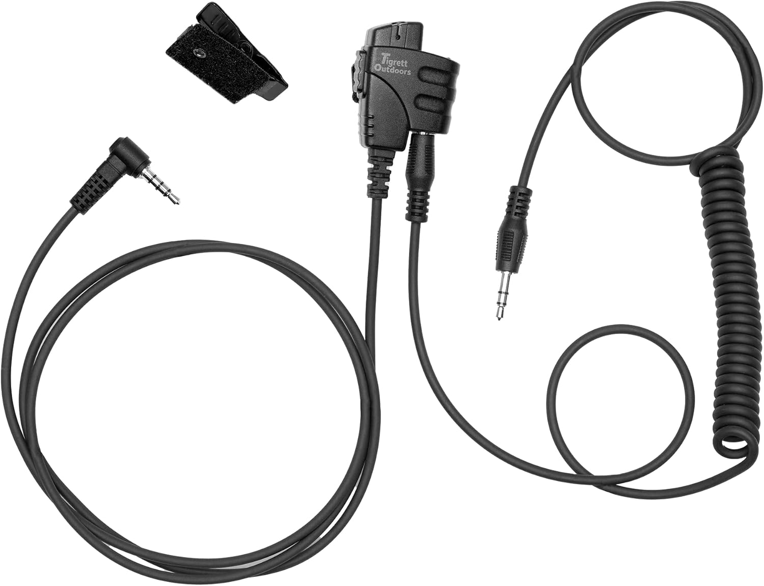 Tigrett Outdoors SMC PTT Cable - 3.5mm Audio Cable Adapter for Yaesu FT-60, Motorola 2 Pin Radios & More- PTT for Electronic Earmuffs - Hands-Free Radio Listening - Velcro Upgrade for Plate Carriers