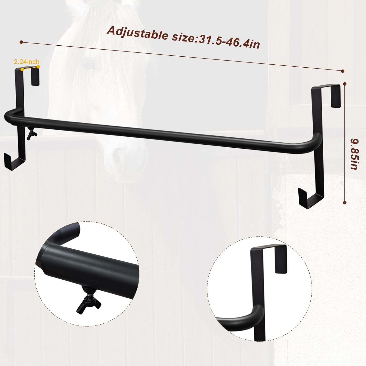 6Pcs Horse Blanket Rack with Bridle Hooks for Stable Storage, Adjustable Length Tool-Free Installation image 3