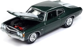 1970 Chevy Chevelle SS Forest Green Metallic with White Stipes 2014 Movie Pop Culture 2024 Release 1 1/64 Diecast Model Car by Johnny Lightning JLPC014-JLSP373