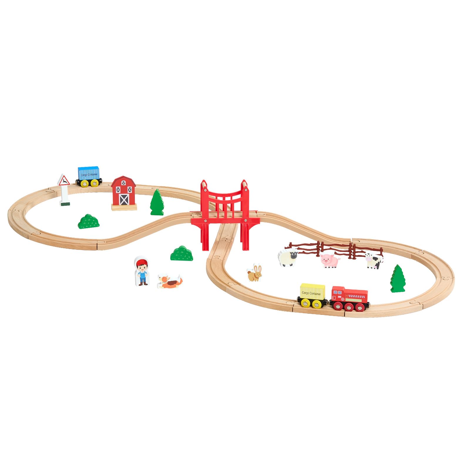 VEVOR Trenino in Legno per Bambini 39 Pezzi, con Treni Magnetici e Accessori Ferroviari, Compatibile con le Principali Marche, Giocattolo di Compleanno di Natale per Bambini dai 3 agli 8 Anni