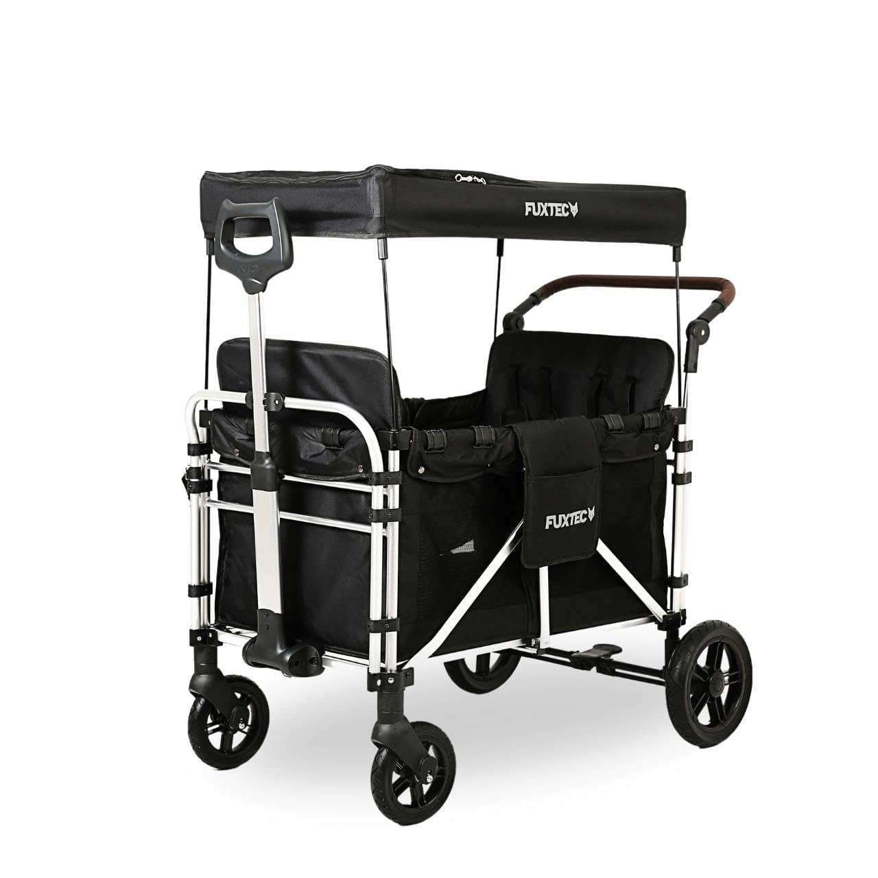 Carrello pieghevole Fuxtec Family CTXL900 nero, l'originale, Family Fux, Vagone da giardino 4 posti, sedile rimovibile, trasporto, spiaggia, tirare o spingere, capacità di carico 75 kg