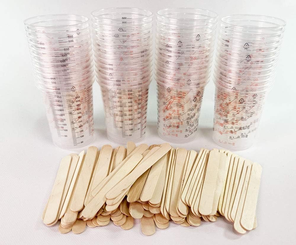Resin Mixing kit/Paint Mixing kit, 50 pots 100 Wood Mixing Sticks by