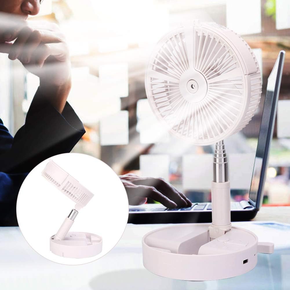 GOTOTOP Telescopic Desktop Fan, Folding Hydrating LED Fan USB Charging, Suitable for Desk or Floor with Atomizing Function, Portable USB Power