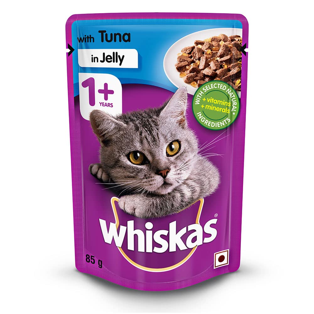 whiskas Wet Meal Adult Cat Food Tuna In Jelly, 85G Pouch, 1 Count